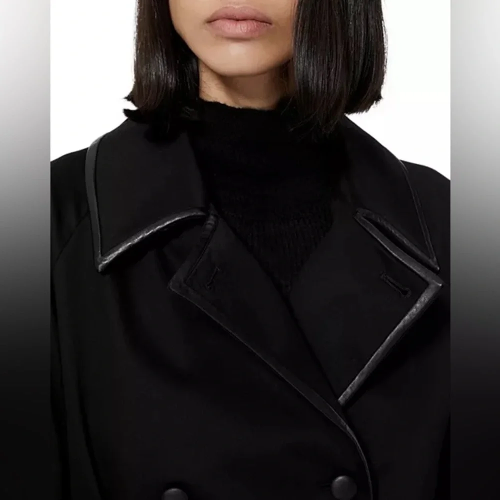 The Kooples LEMAL Trench Coat Black Leather Belt Cotton Size 34 US 2 $618 NWT - Picture 13 of 14